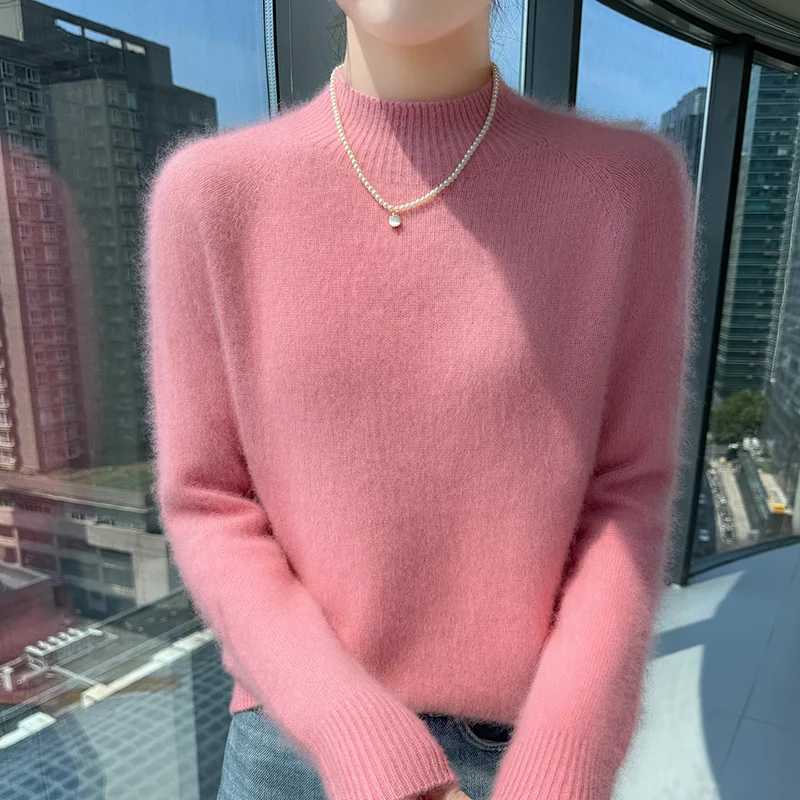 Women's Sweaters 2026 New Women Basic Mock-Neck Pullover Sweater 100% Mink Cashmere Long Sleeve Knitwear Autumn Winter Female Clothing Tops H26