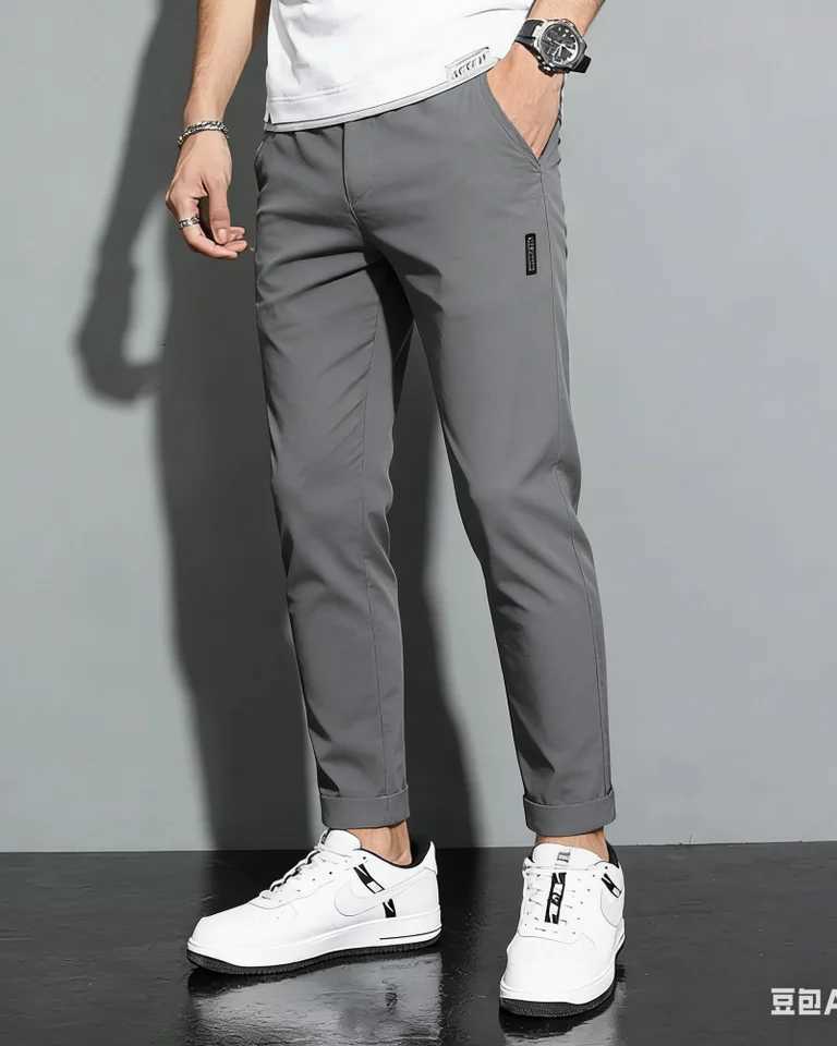Men's Pants Summer Men's Ice Silk Sports Pants Quick Dry Stretch Breathable Casual Straight Fit Trousers for Active Wear H260924