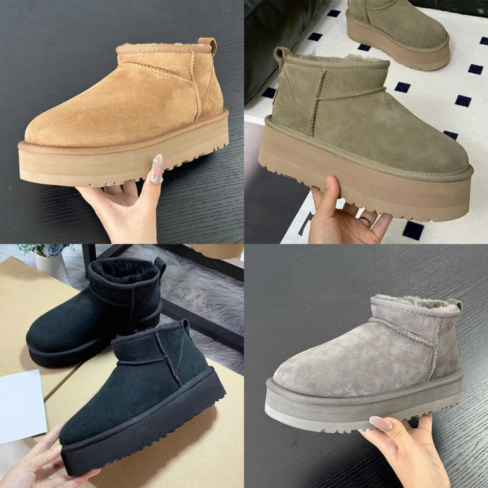Winter Real Sheepskin Wool Women Snow Boots New Design Ladies Platform Shoes Warm Slippers Classic Ultra Mini Man Fur Ankle Boot T260922E7X5