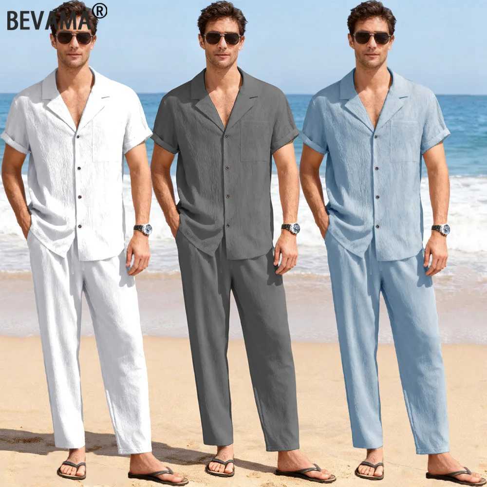 Men Beach Short Sleeve Shirt Pants Set Summer Casual Ice Silk Polo Shirt Long Pants 2-Piece Set Trendy Daily Male Suit T260924