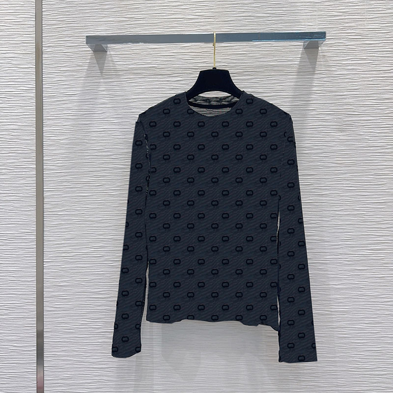 Sexy Mesh Sheer Base Shirt Women Letter Jacquard Long Sleeved Shirts Brand Pullover Tops Luxury Party Versatile Shirts