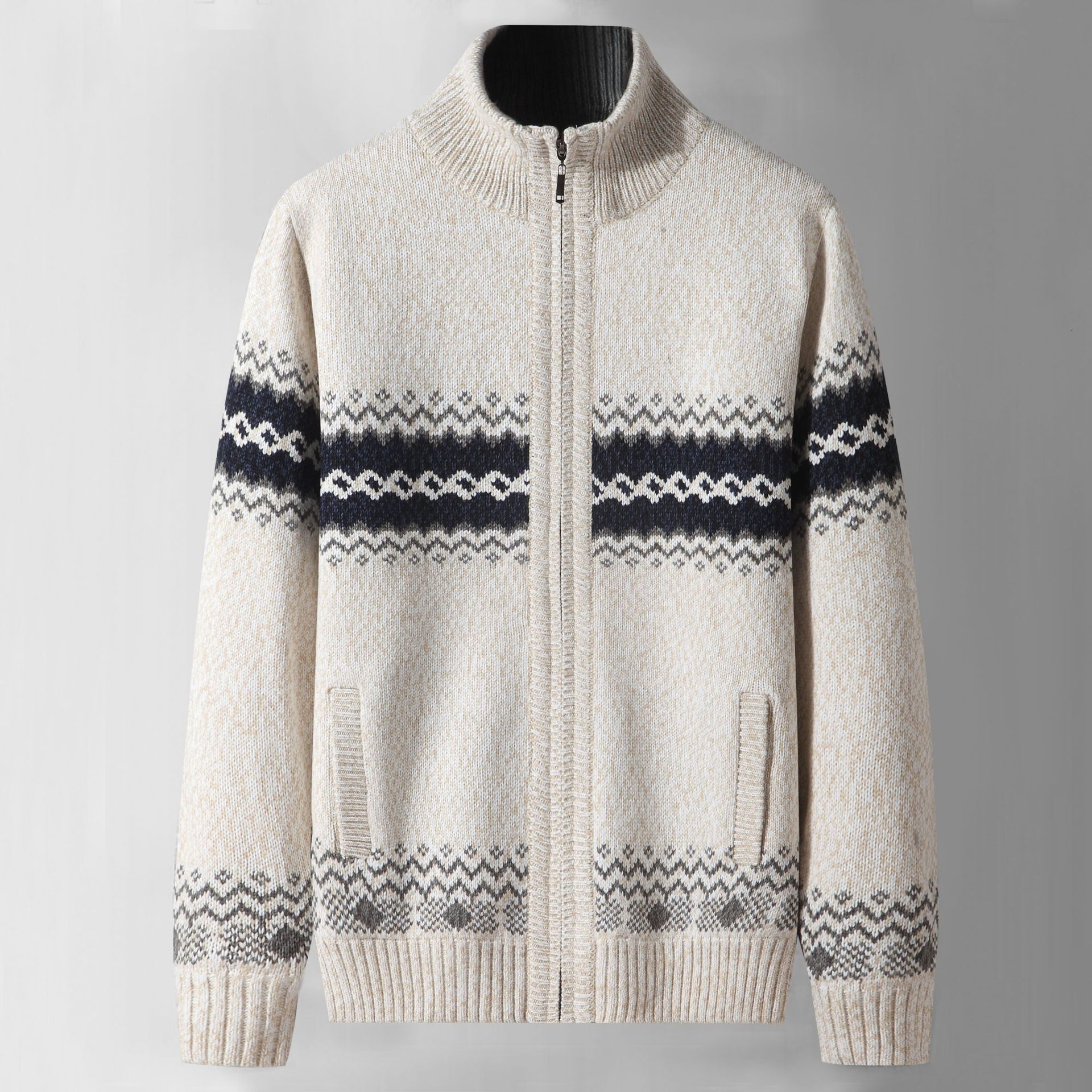 Winter Thick Zipper Sweater For Men, Loose Fit, Trendy Korean Style, High Collar Knitwear, Business Warm Coat Cardigan Makoufei Makoufei Makoufei
