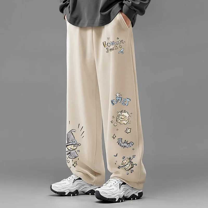 Men's Pants American Retro Graffiti Print Casual Pants for Men Spring and Autumn Trendy Brand Loose Plus-size Straight Wide-leg Long Pants H260