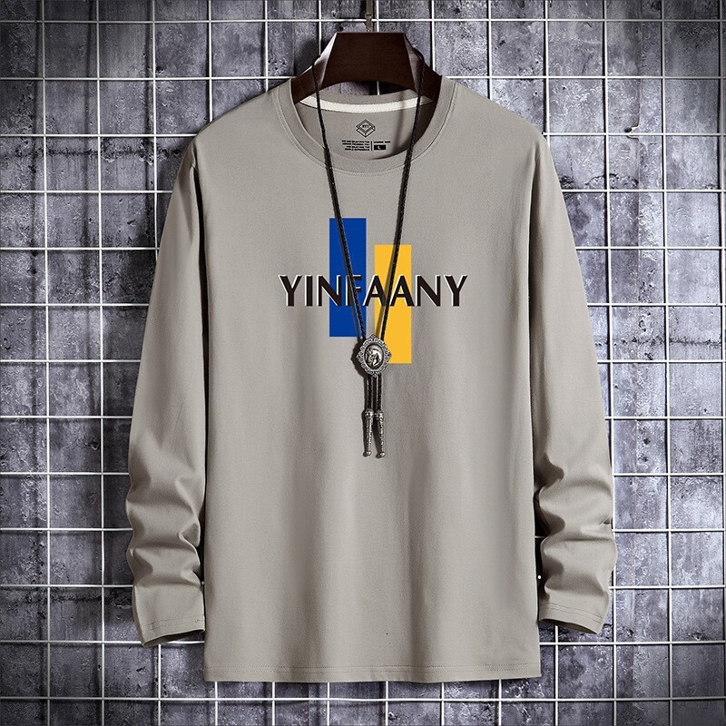 Plus-size youth long-sleeve T-shirt for men, spring and autumn thin casual versatile top, white base shirt, trendy ins style