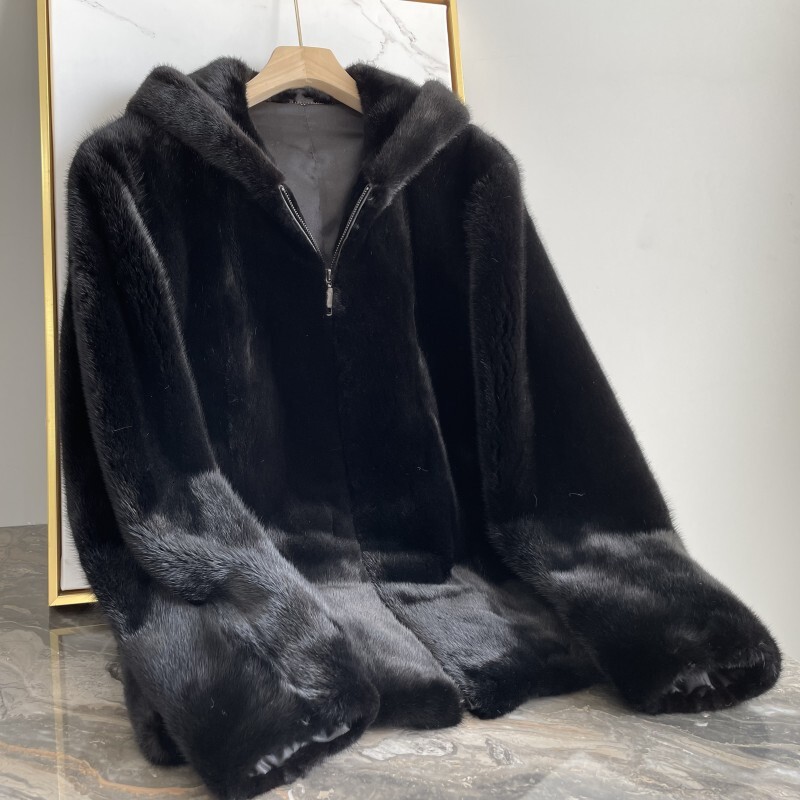 New Faux Fur Fluffy Hooded Coat Autumn Winter Men Black Fake Fur Mink Fur Jacket Oversize Mens Plush Windbreaker Zip Up Top Overcoat