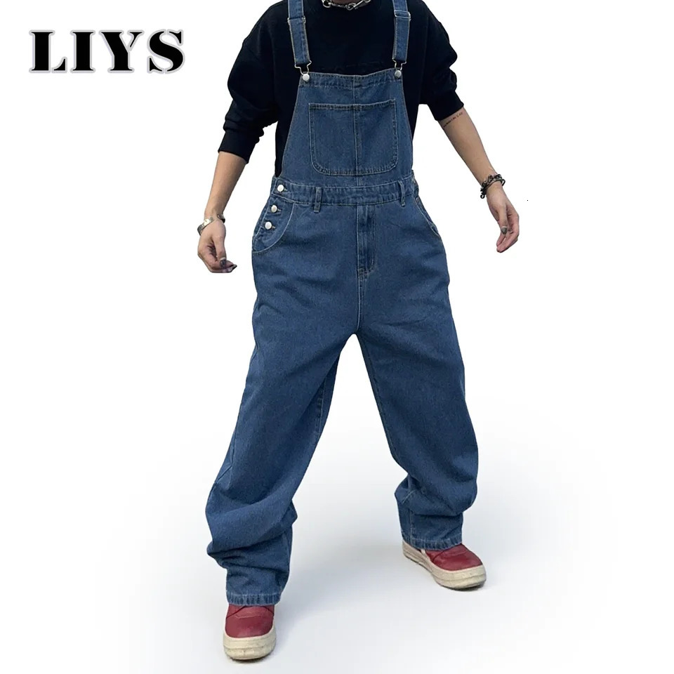 Overalls for Men Denim Suspenders Simple Baggy Jeans Mens Street Casual Solid Mid Waist Loose Washed Jumpsuits Length Tracksuit 260921