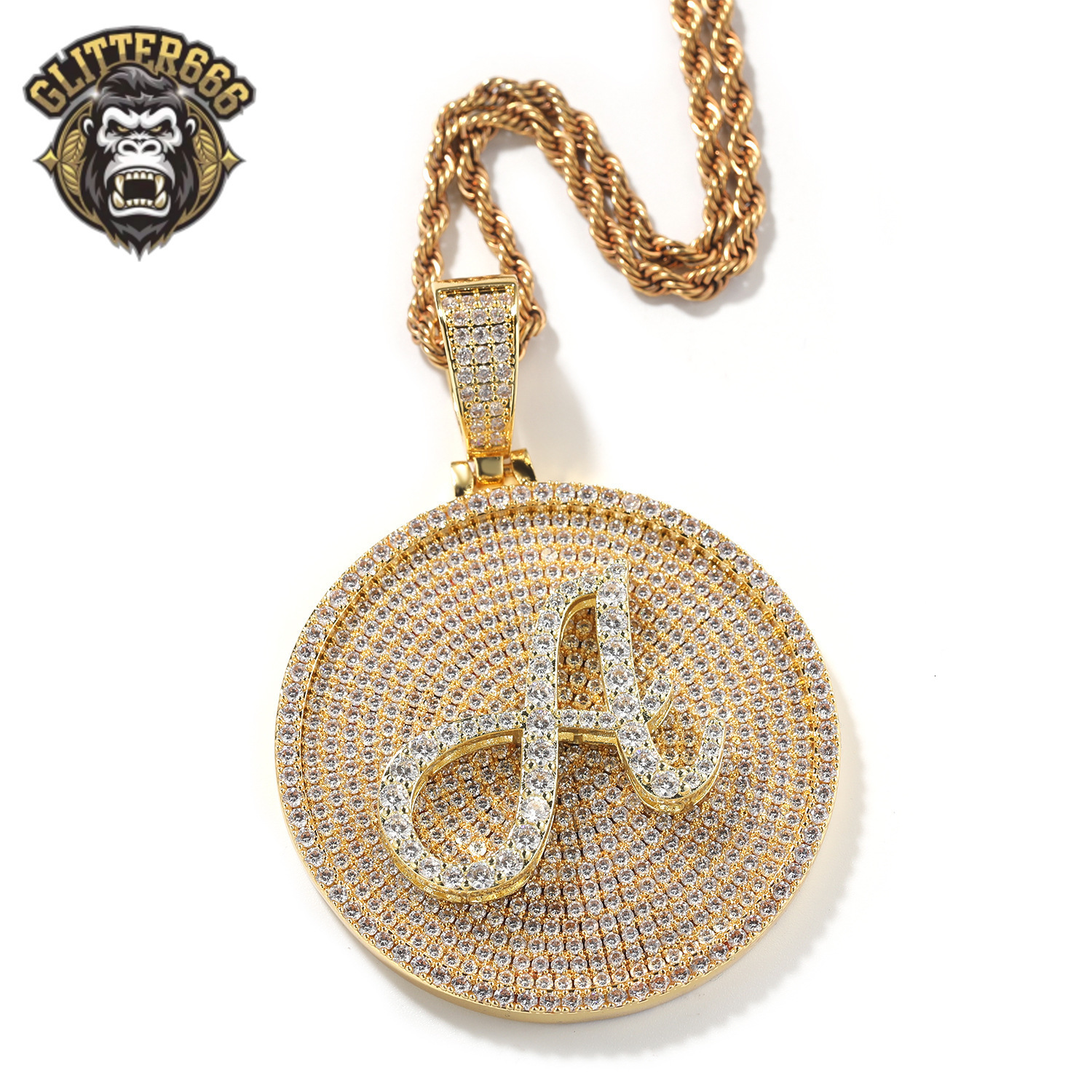 Custom 24-letter Hip-Hop Pendant Necklace with 18K Gold Plated and Silver Plated Link Chain Moissanite Main Stone for Male