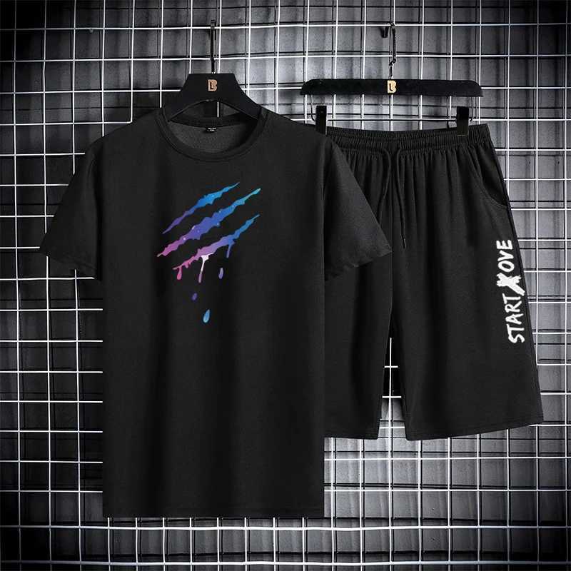 2025 Summer Thin Casual Quick Drying Two Piece Set Men's Set Sports Outdoor Running Short Sleeve T Shirt + Shorts Tracksuit Sets T260924