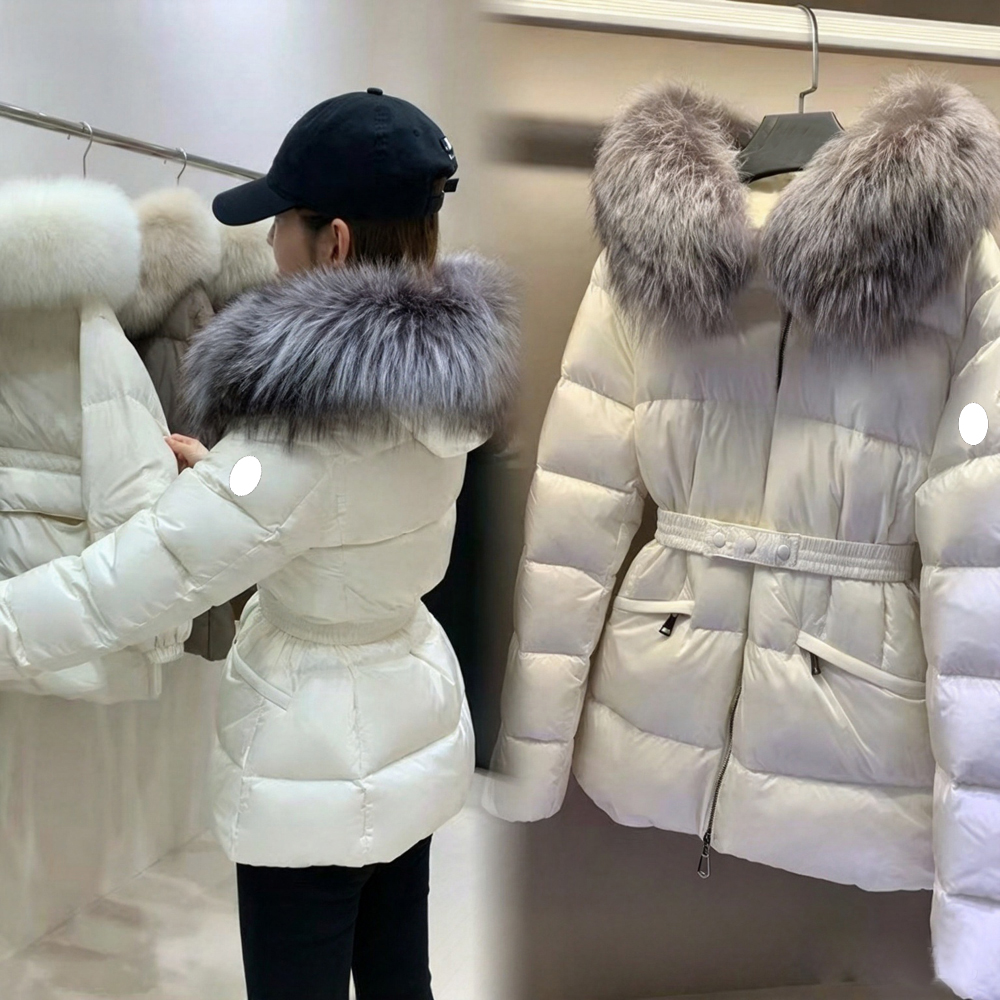 winter puffer jacket womens coat designer clothes with belt doudoune femme fox fur hood collar warm thick down coats female waterproof zip up outwea