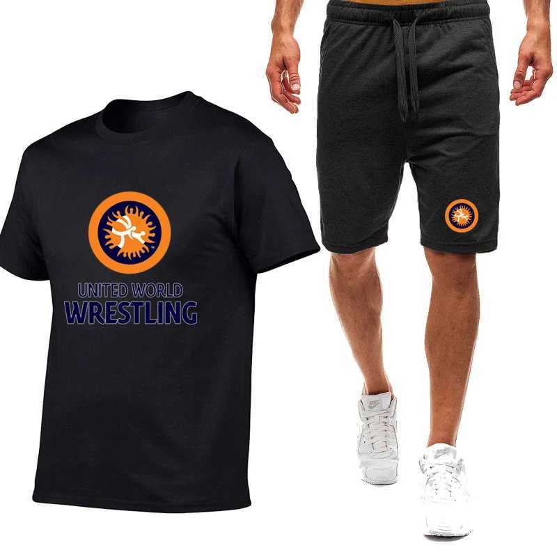 2025 New United World Wrestling UWW Summer Men's Short Sleeve Shorts Set Fashion Casual Street Quick Dry Sports Suits T260924