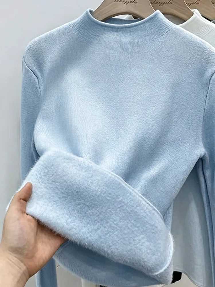 Women's Sweaters Autumn Winter Fleece-lined Turtleneck Knit Tops New Fashion Jumper Knitted Pullovers Sweaters Women Office Slim Chic Sweater H