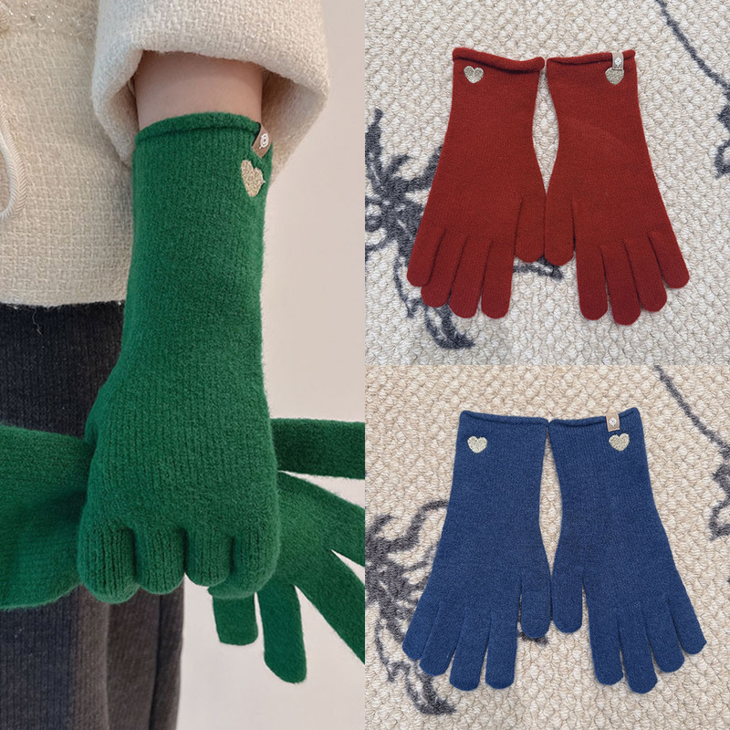 Designer Embroidered Small Heart Wool Blend Gloves For Women With Two Fingers Exposed Touchscreen Glovess High Quality Cashmere Keeps Warm Windproof
