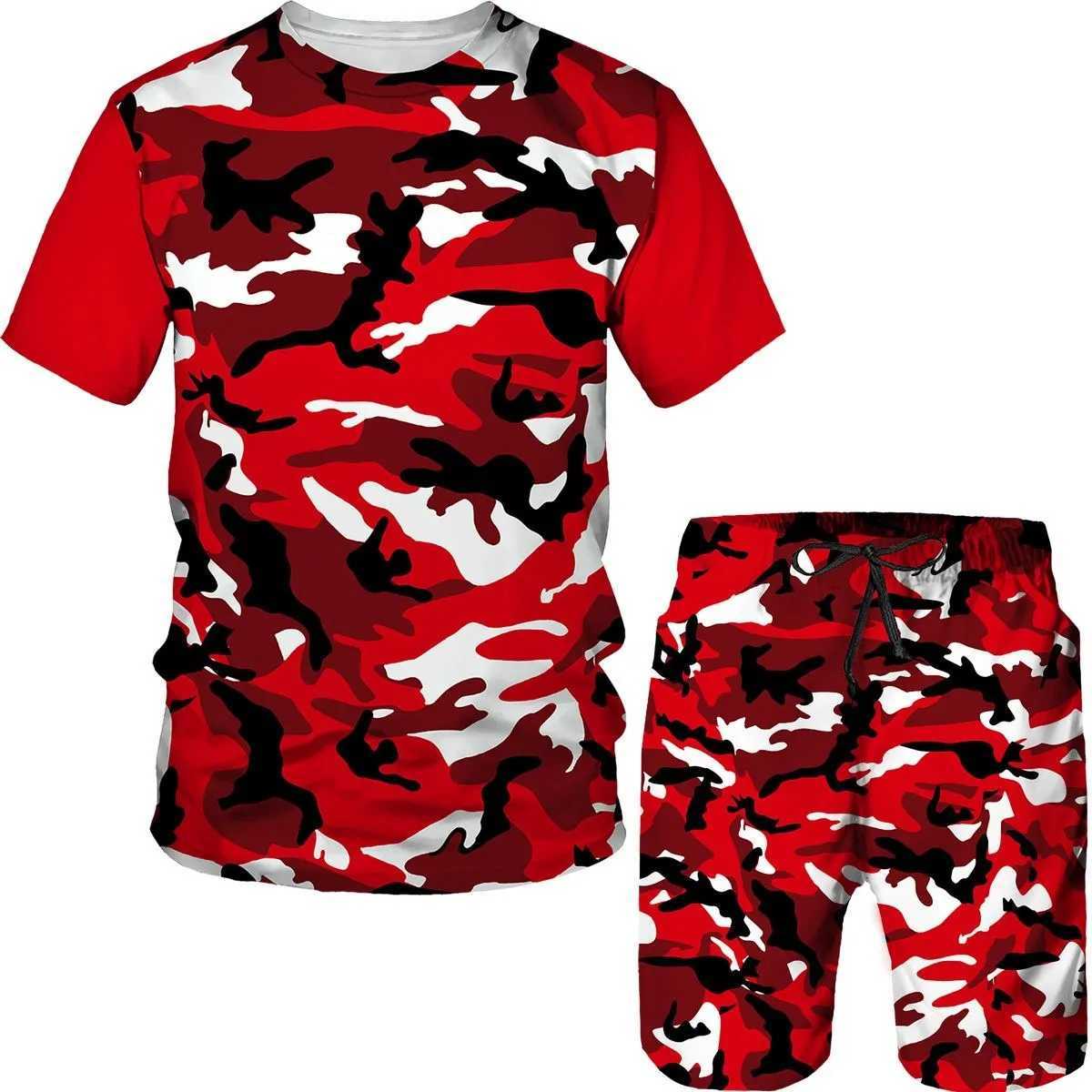 Men's Camouflage T-shirts Shorts 2-Piece Sets 3D Camo Print Tracksuit Outfits Fashion Casual Man Women Plus Size Sportwear Suits T260924