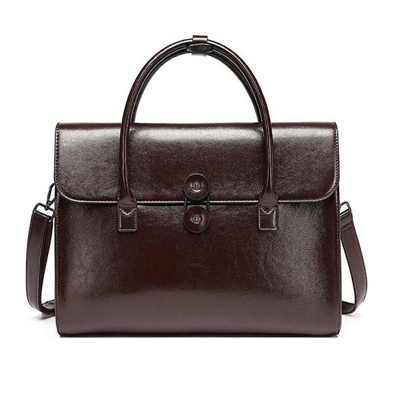 Briefcases Women's Fashion Briefcase Genuine Leather Vintage Office Business OL High Quality Shoulder 14 inch Laptop Messenger Bag H2609231