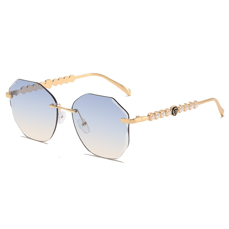High-End Designer Sunglasses Pearl Oval Rimless Cut-Edge Women, New European And American Style, Popular On Internet Live Streaming, Fashionable Met