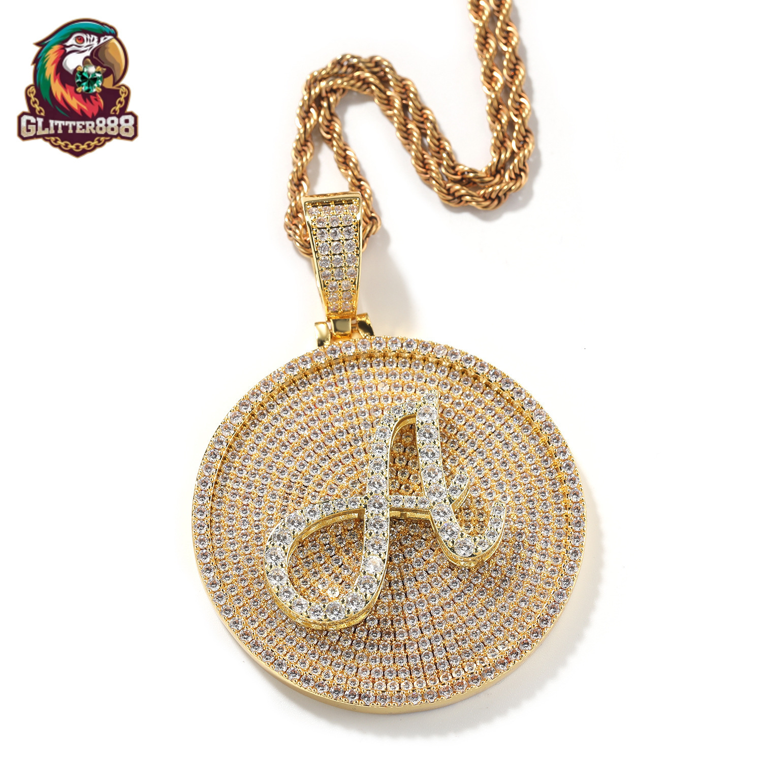 Custom 24-letter Hip-Hop Pendant Necklace with 18K Gold Plated and Silver Plated Link Chain Moissanite Main Stone for Male