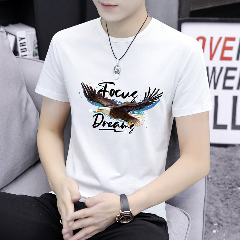 2024 Summer New Lightweight Printed Stretch Plus Size Men's Short Sleeve T-Shirt, Heavyweight Base Layer Top, Trendy Tee