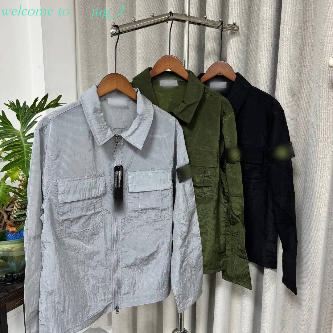 stone Coat jacket 2026 new style stone Men's Nylon Ripstop Overshirt Jacket with Arm Patch Multi Pocket Full Zip Casual Windbreaker stone 132