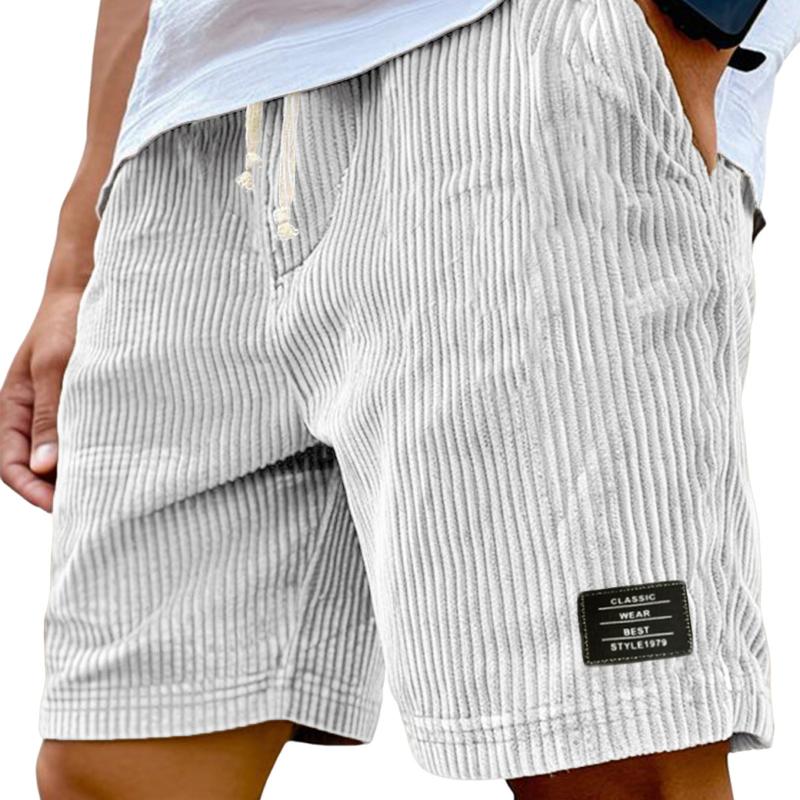 Designer Style High Quality Men's Corduroy Shorts 2026 New Summer Breathable Vintage Casual Solid Color Elastic Waist Drawstring Knee Length