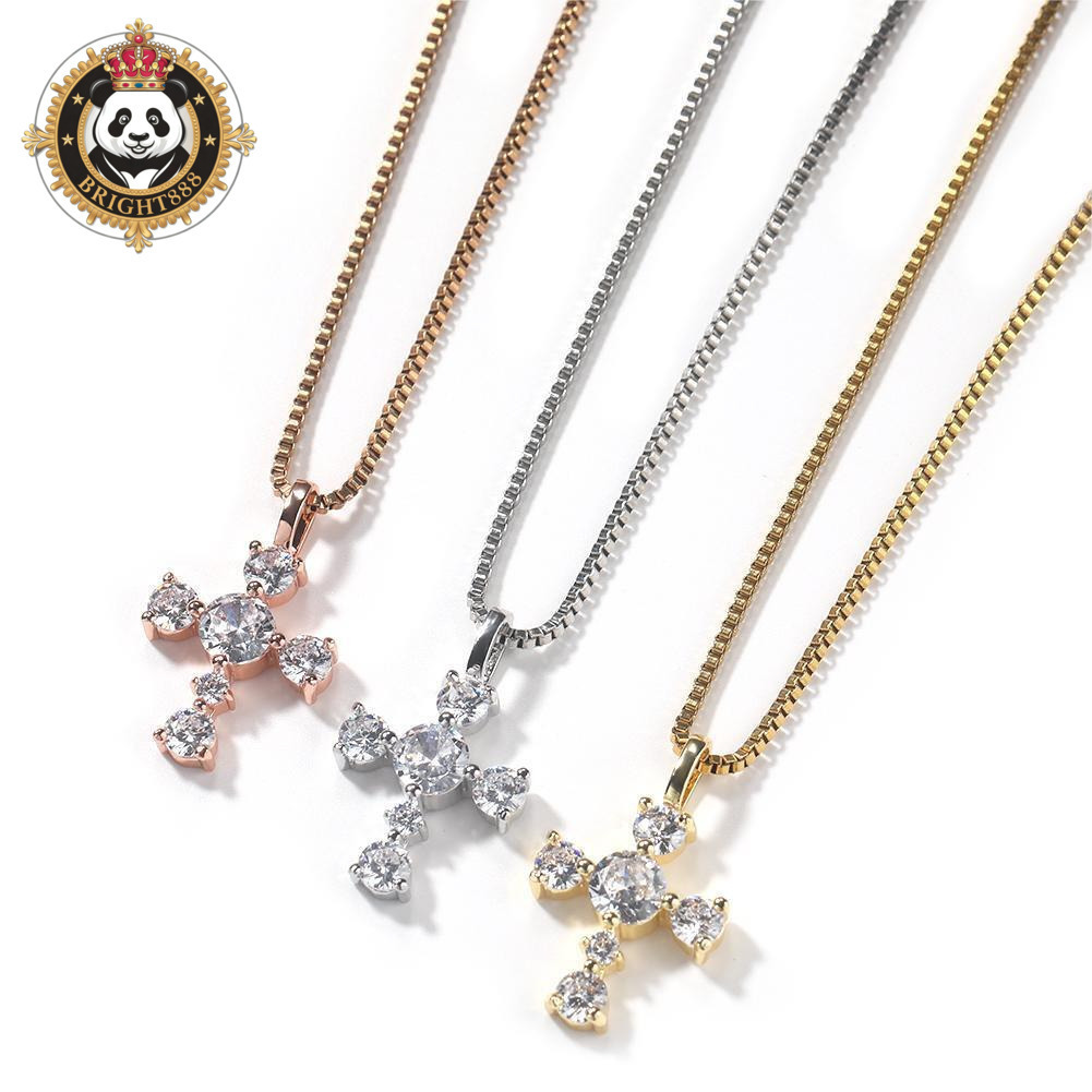S925 Silver Cross Pendent Necklace Sterling Silver 925 Jewelry Fine Jewelry Cross Round Diamond Hip Hop Jewelry