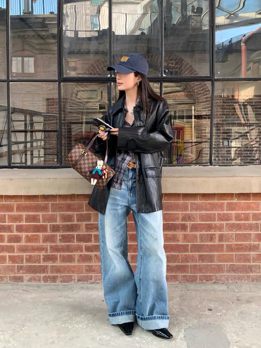 AAAAA Y14 Short en jean robuste et chic avec ceinture ample en denim adouci