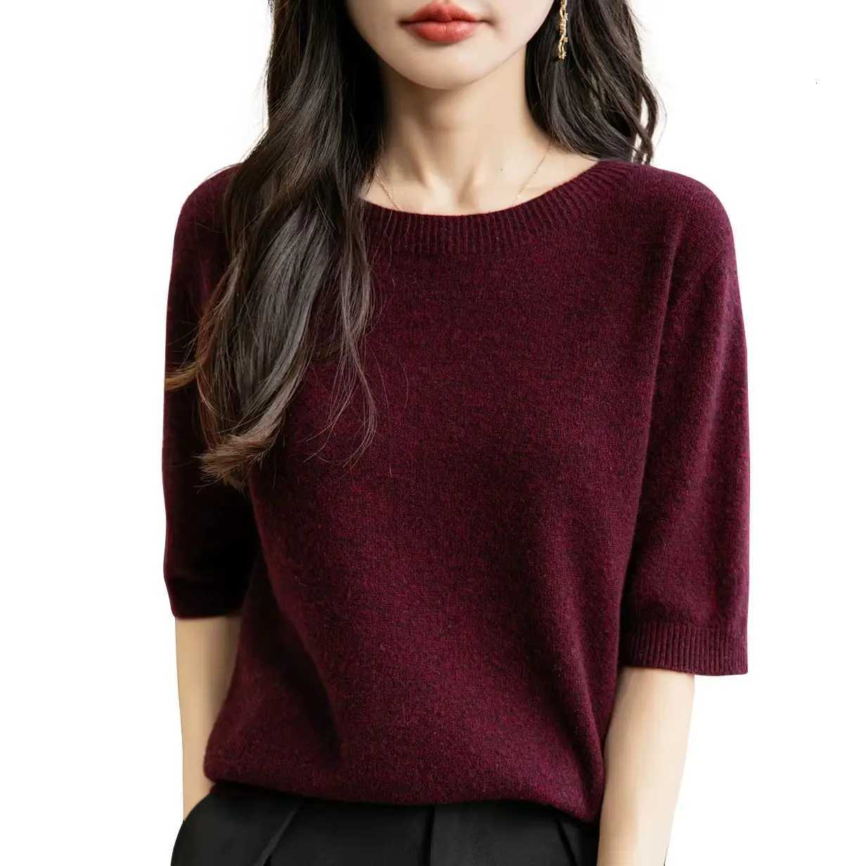 Women's Sweaters Women's Tops Clothes 100% Merino Wool Spring Fall Winter First-Line Ready to Wear Seamless Knitted Crewneck Short Sleeve