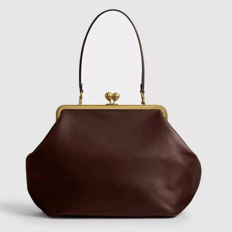 Vintage Kiss Lock Shoulder Bag Bags Smooth Leather Designer Women Luxury Large Bag Premium Senior Sense Evening Clutch Kids Bag