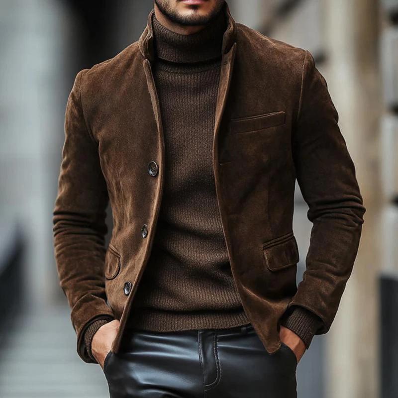Designer Bestseller Men Vintage Suede Work Jacket Retro American Casual Lapel Loose Fit Multi Pocket Winter Outerwear Dark Brown