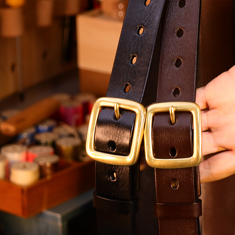 New oil wax with brass buckle, vintage genuine leather unisex versatile top-layer cowhide belt, men's and women's pants belt wholesale