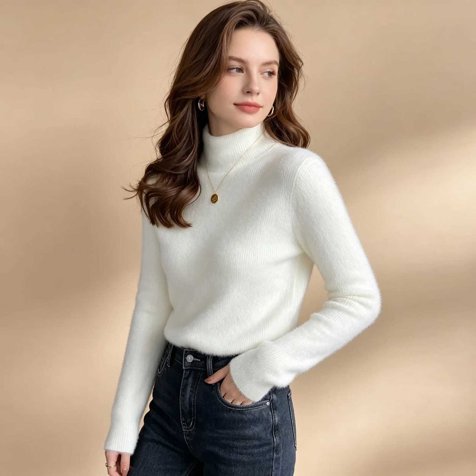 Women's Sweaters 2026 Winter Thick Warm Fleece-lined Women Turtleneck Knit Pullover Ribbed Slim Fit Long Sleeve Soft Thermal Sweater Tops H2609