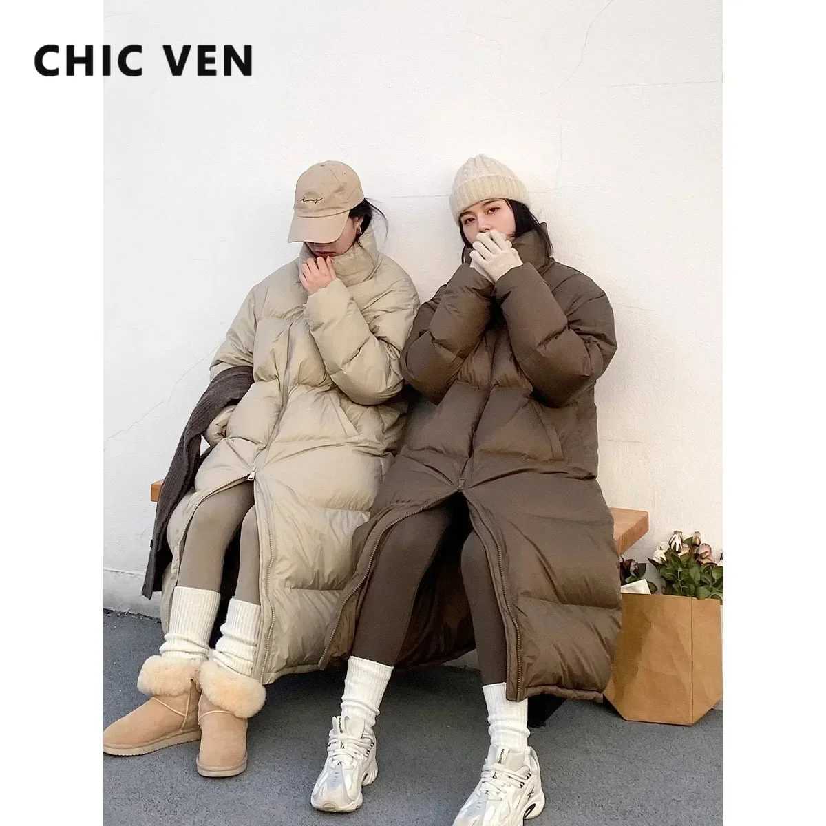 CHIC VEN Women Down Coats New Long Thick Warm Down Jackets Overcoat White Duck Down Loose Casual Jacket Autumn Winter 2023 Z260924