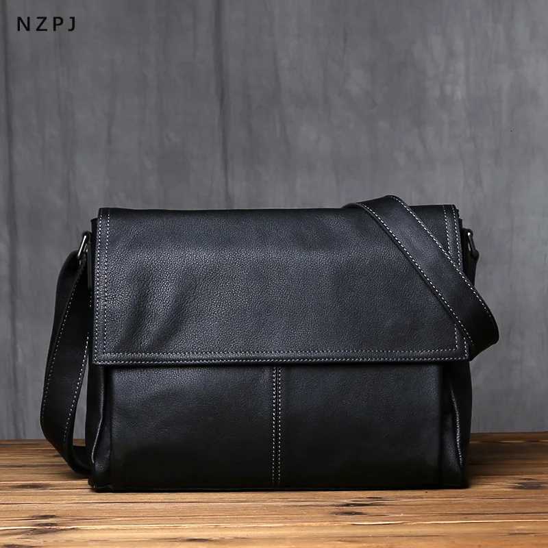 Briefcases NZPJ Genuine Leather Men's Shoulder Bag Top Layer Cowhide Shoulder Bag Solid Color Tablet Computer Trend Men's Bag H260923