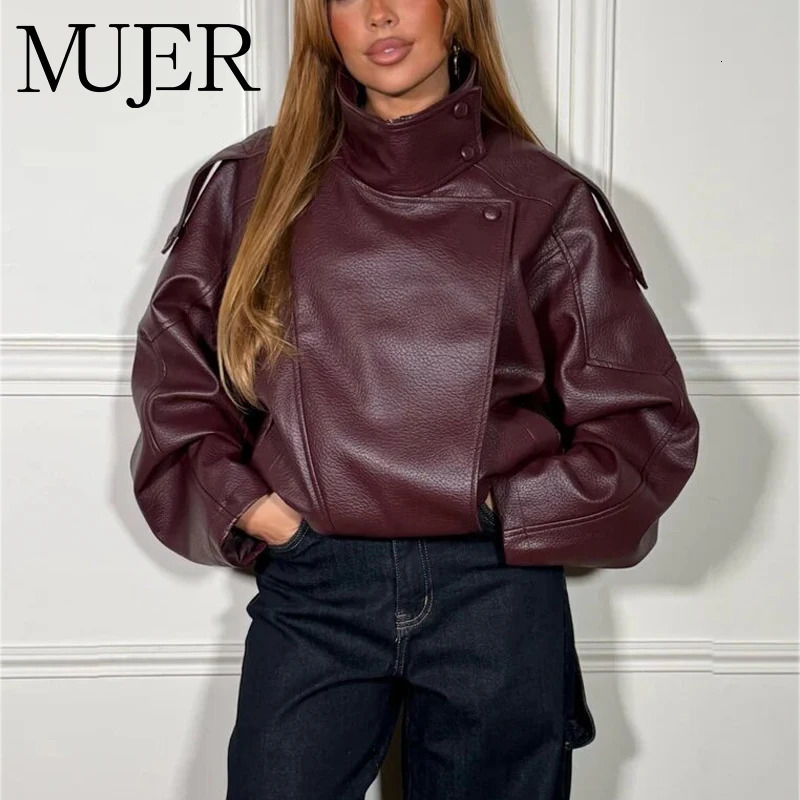 MUJER Faux Leather Jackets for Women Oversize Womens Bomber Jacket Fashion Winter Coats Outerwears Demiseason 260928