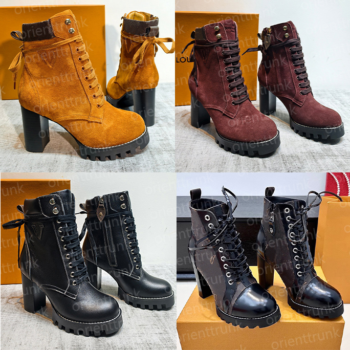 Designer Star Trail Ankle Boots Suede Grain Calfskin Short Barrel High Heel Platform Boots Martens Boots Luxury Classic Fall Women's Winter Boo