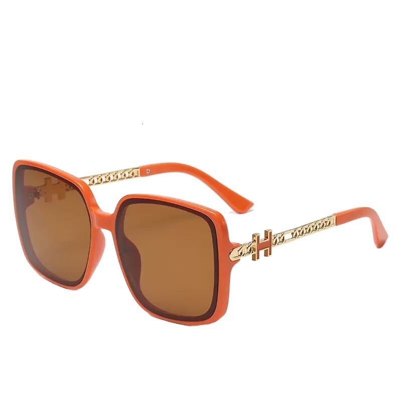 Brand Luxury Designer Sunglasses 2026 Live-Streaming Hit: Emma Orange Large-Frame Fashion Sunglasses For Women, Face-Slimming, With Chain Temples An