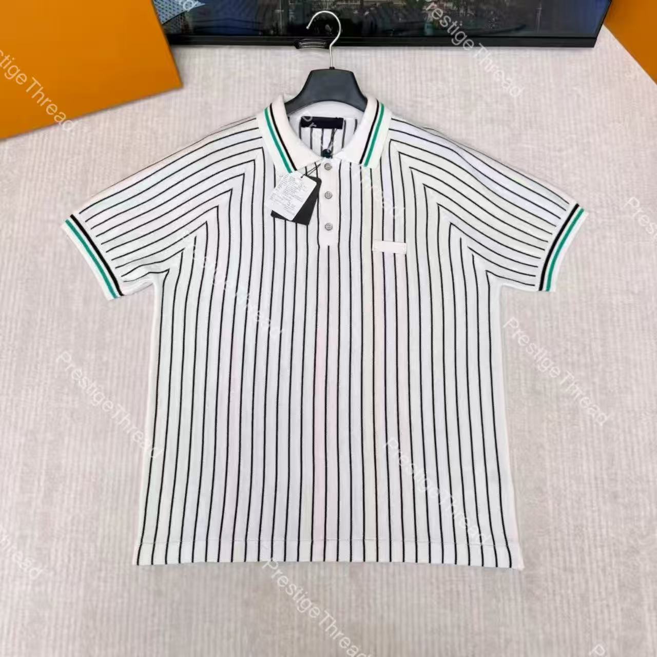 26ss Spring/Summer New Vertical Stripe Leather Patch Short Sleeve Knit Designer Men's Polos