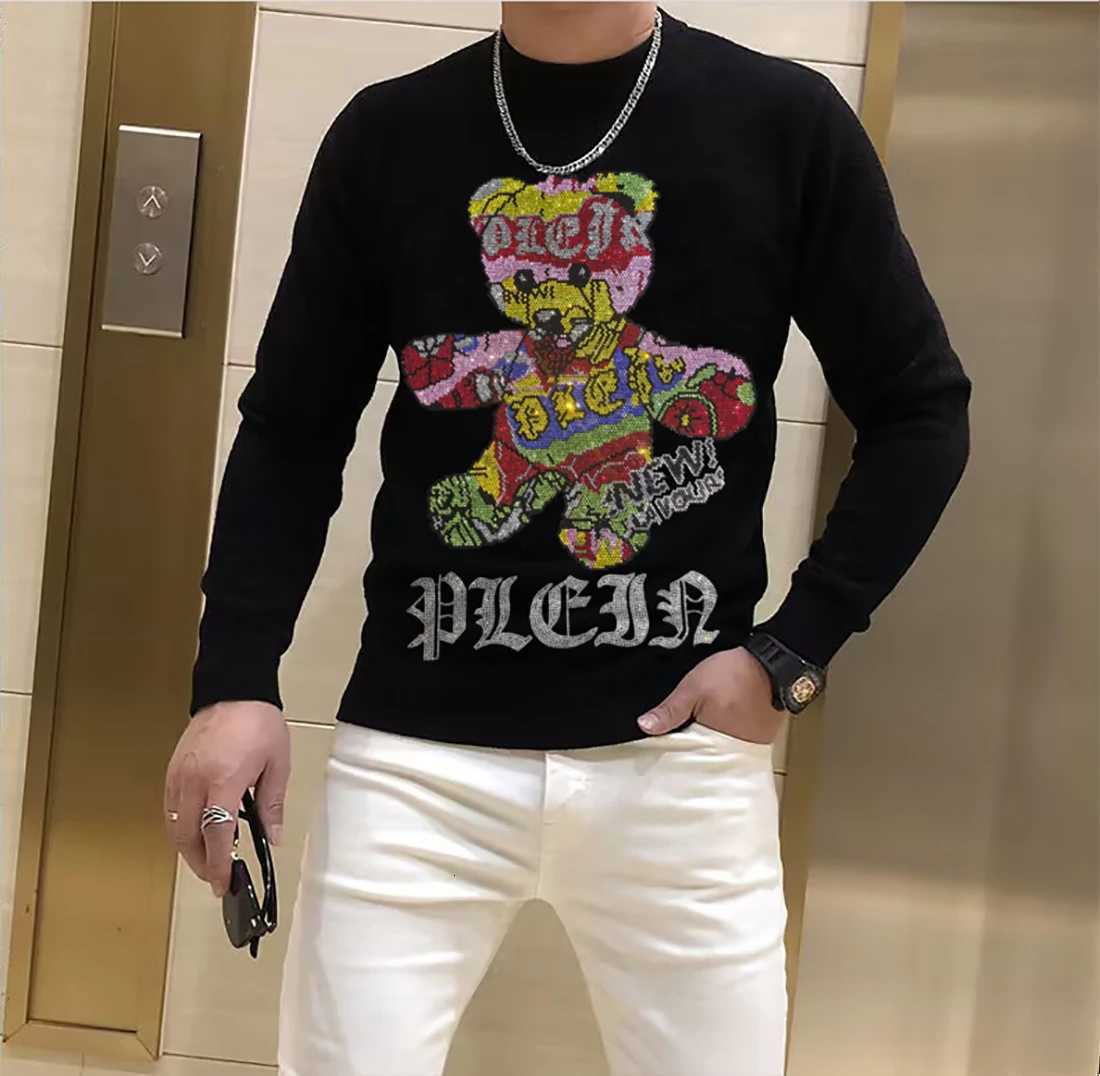 Sweaters Men's Men's Street Sweater Trendy Brand Rhinestone Skull Plein Pullover Tops Round Neck Plus Size Black Hip-Hop Streetwear Man Cl