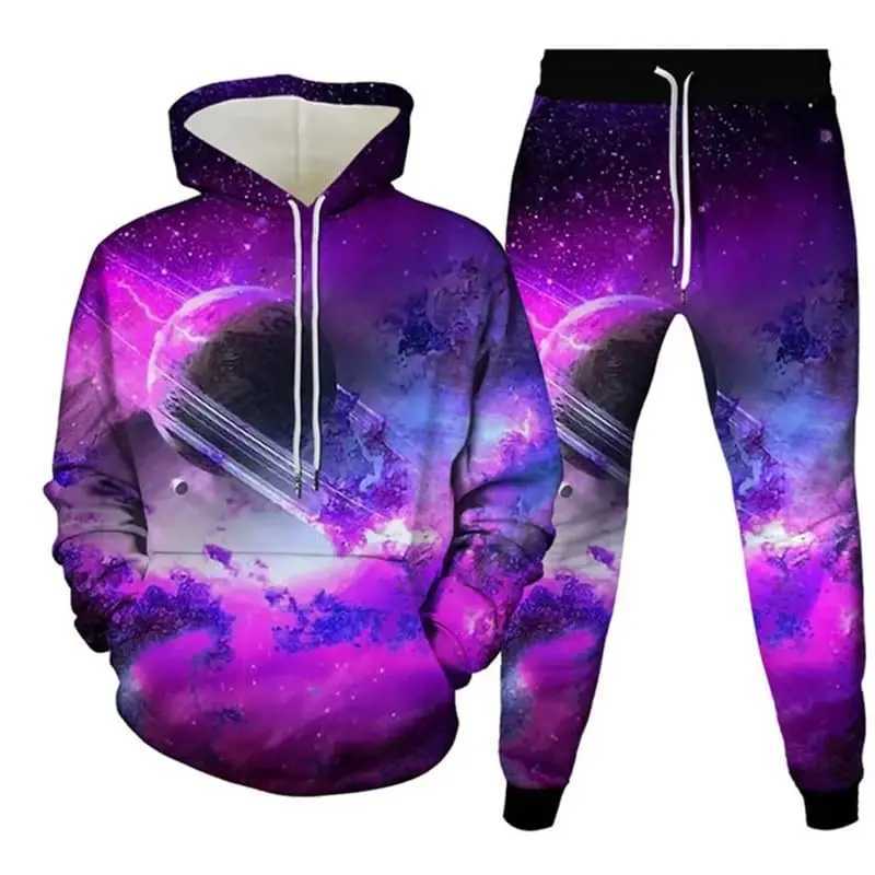 Men's Tracksuit Set Star Universe Galaxy Planets 3D Print Casual Hoodie Pants 2pcs Sets Oversize Pullover Men 2PCS Jogging Suits T260924