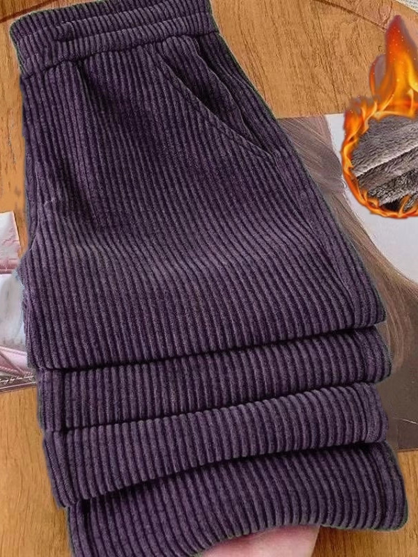Autumn Winter Corduroy Wide Pants Women's Fleece Lined Casual Thickened Loose Slimming plus Size Straight Leg Trousers