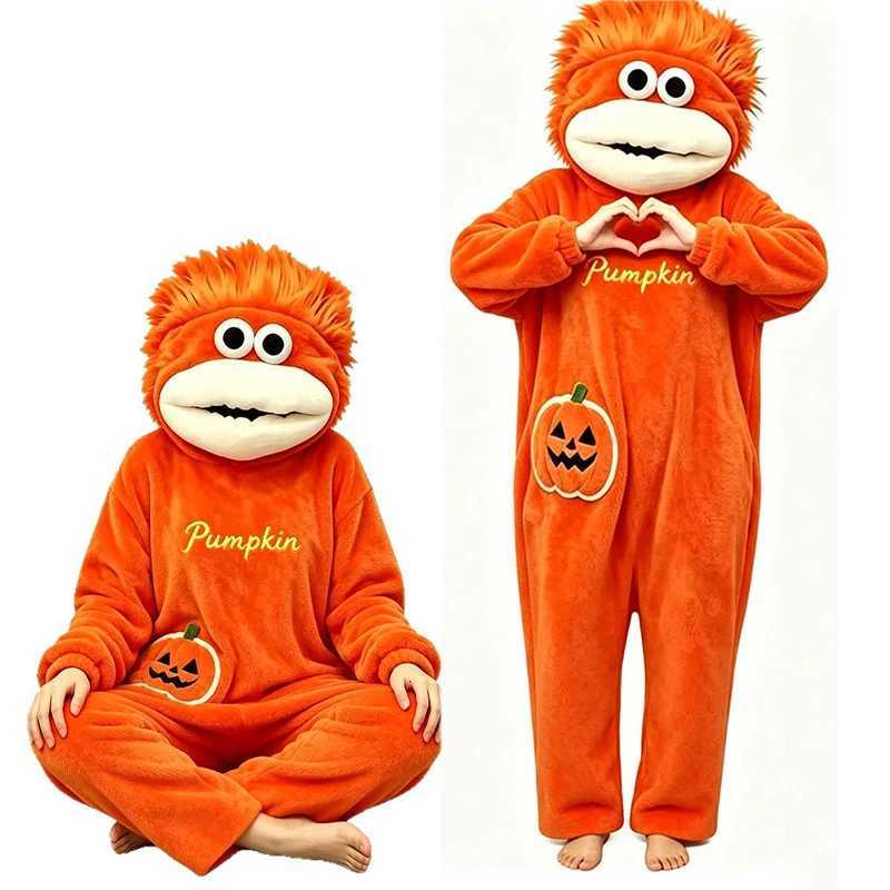 Lounge Women's Sleep New Adult Pajamas Halloween Pumpkin Monster Jumpsuit Coral Fleece Fall Winter Pajamas Funny Pumpkin Homewear For Men And W
