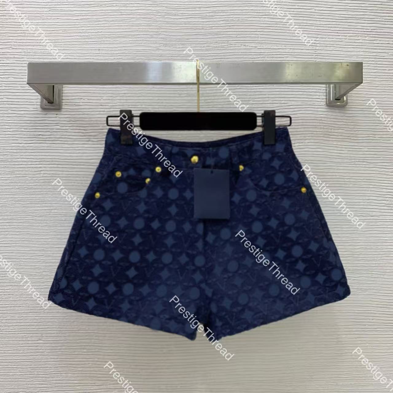 2026 Early Spring Sailing Collection Designer Women's Shorts in Dark Blue Jacquard with All-over Letter Print, High-waisted A-line Fit