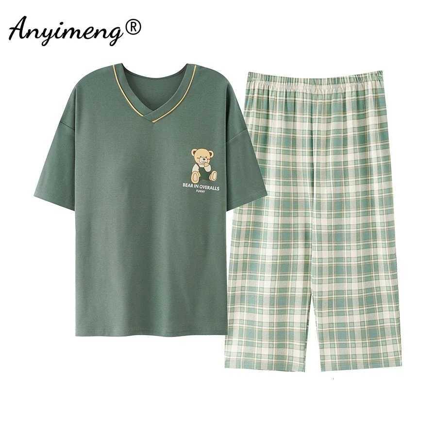 Lounge Women's Sleep Summer Capris Pajamas Cute Cartoon Print Pajama for Women Fashion Pyjamas Soft Cotton Pijamas Plus Size M-5XL SleepwearC26