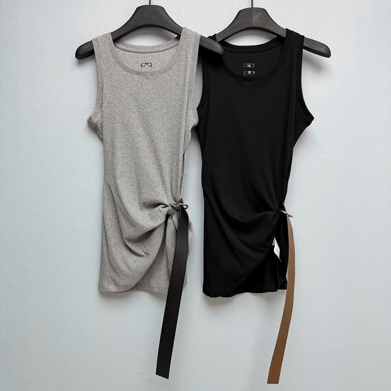 Designer Women Slim Fit Tanks Round Neck Simple Casual Vests With Strap Tie Summer Vacation Street Style Beach Sleeveless Tops