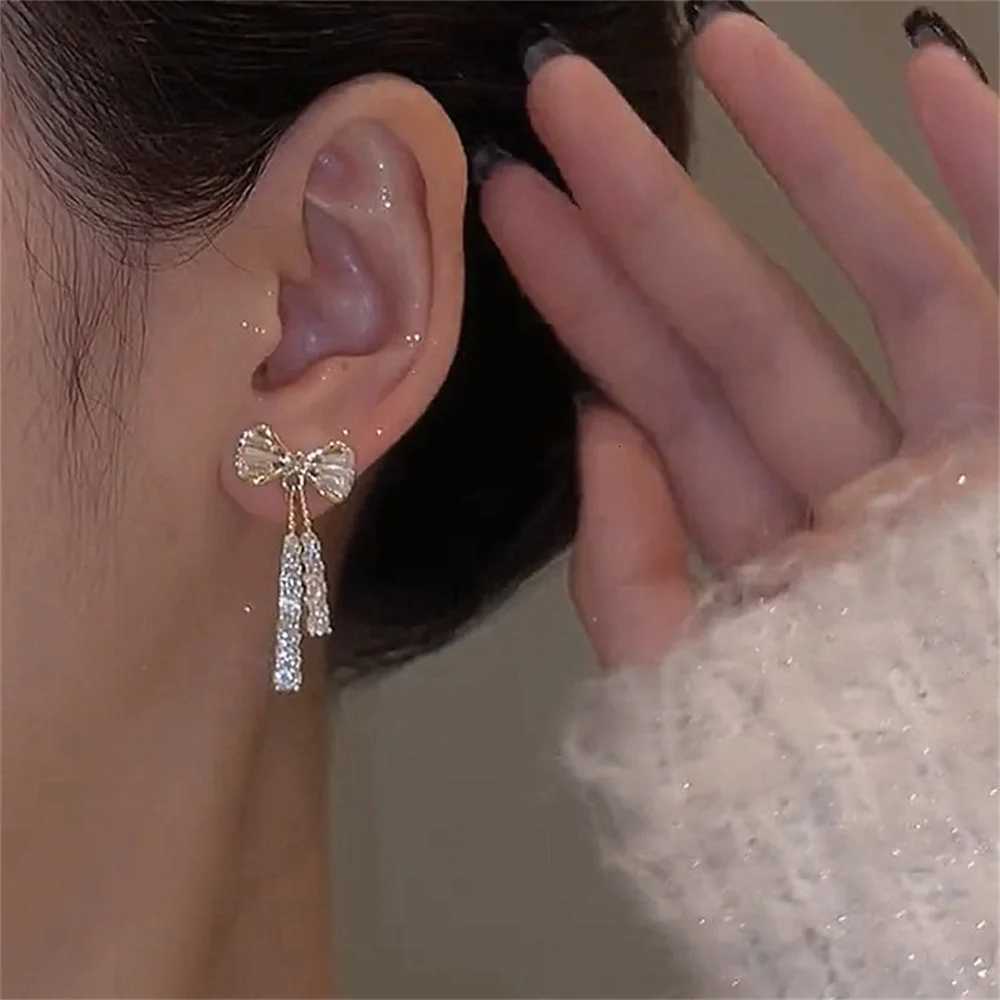 Bow Zircon Stud Earrings Fashion Acrylic Crystal Tassel Earrings For Women Fashion Party Jewelry Trendy Accessories Gifts N260923