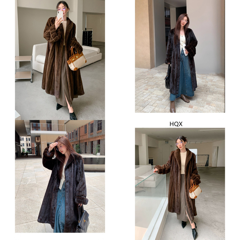 2025 New Purple Label Velvet Full Cut Imitation Mink Fur Women Long Coat Mother Style Full Mink Faux Fur Overcoat 55