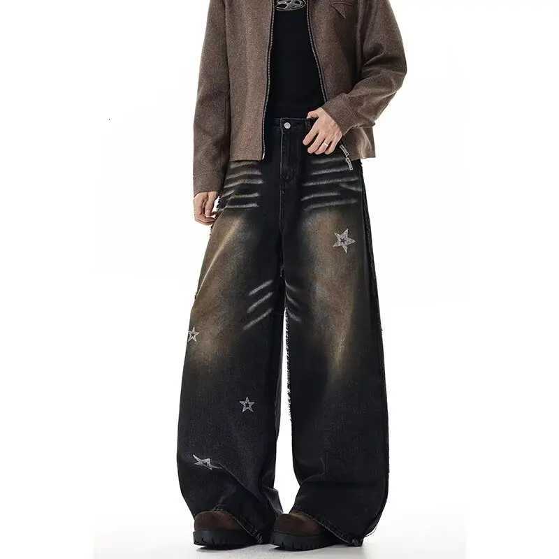Men's Jeans Vintage Men y2k Stretchy Baggy Denim Jeans For Men High Street Casual pants Streetwear Denim Hip Hop Wide-Leg Straight Trousers H26