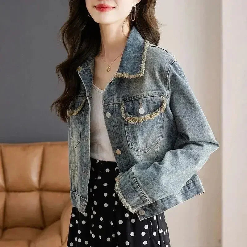 Plain Crop Woman Jean Coat Denim Jacket for Women Short Outerwear Small Blue Spring Autumn Outdoor Clothing Novelties ner 260921