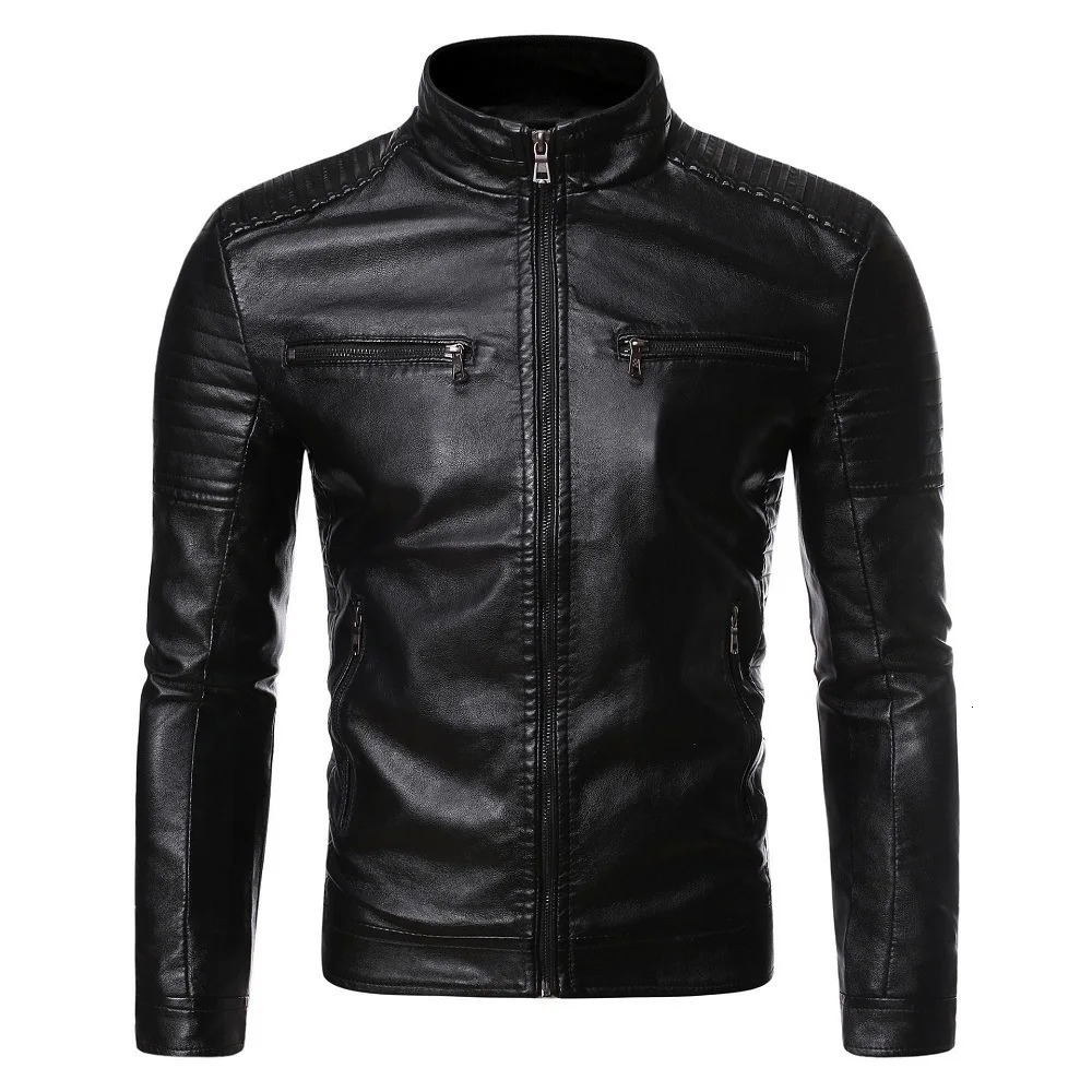 Men's Jacket Fashion Mens Vintage Leather Jackets Casual Men Faux Motorcycle Biker Zipper Pockets Coats 260923