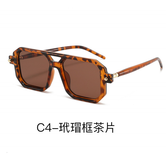 Premium Brand Designer Sunglasses New European And American Internet Celebrity Double-Bridge Frame Retro Fashion 2301 Square Sunglasses Cross-Border