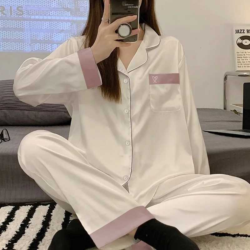 Women's Sleep Lounge Women's Solid Color Long-sleeved Trousers Lace Splicing Pajamas Set Two-piece Loungewear H260924